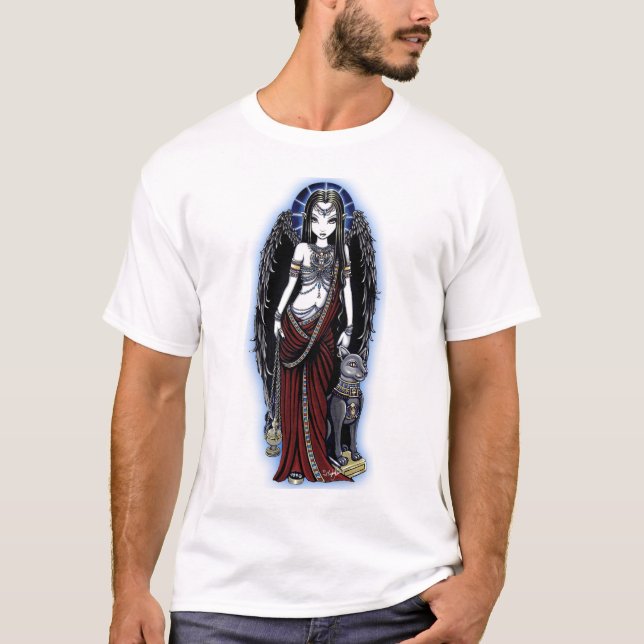 "Nefertari" ägyptische Engel Bastet Kunst-Spitze T-Shirt (Vorderseite)