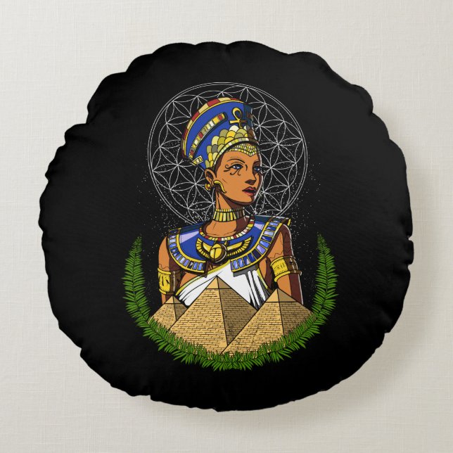 Nefertiti Egyptian Queen Goddess Mythology Rundes Kissen (Vorderseite)