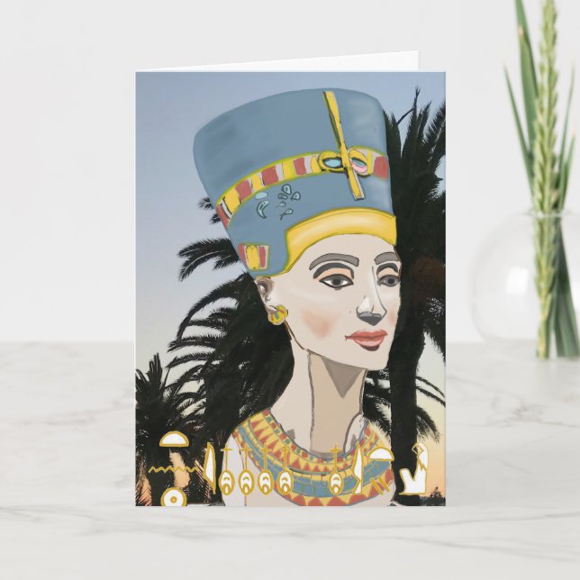 Nefertiti Farbiges Portrait und Palmen Karte (Vorderseite)