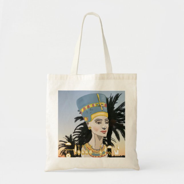 Nefertiti Farbiges Portrait und Palmen Tasche B (Vorne)
