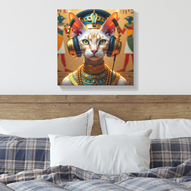 NEFERTITI KÖNIGIN DES NIL-DEVON REX KATZE LEINWANDDRUCK (Insitu (Schlafzimmer))