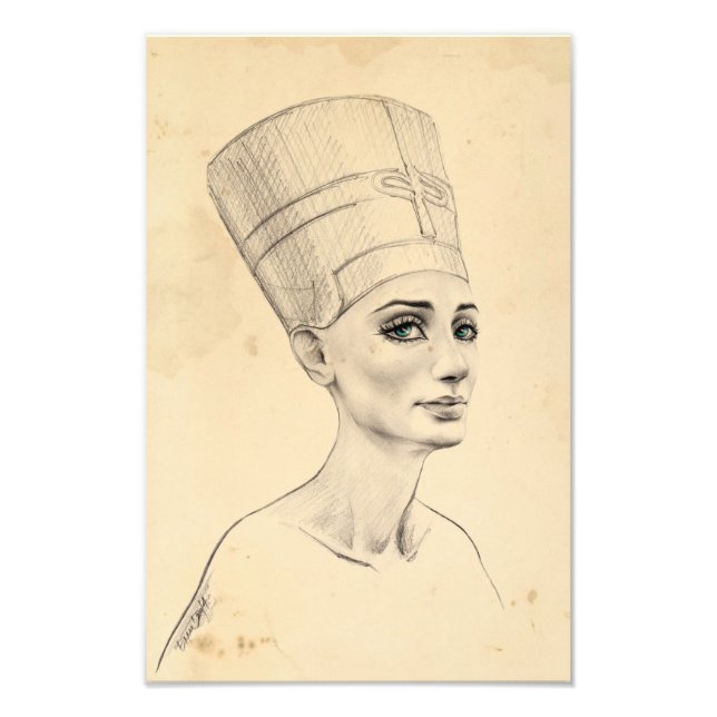 Nefertiti-Portrait zeichnend Papyrus aus dem alten Fotodruck (Vorne)