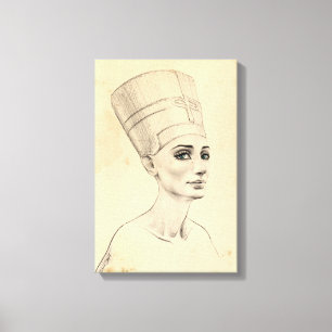 Nefertiti-Portrait zeichnend Papyrus aus dem alten Leinwanddruck