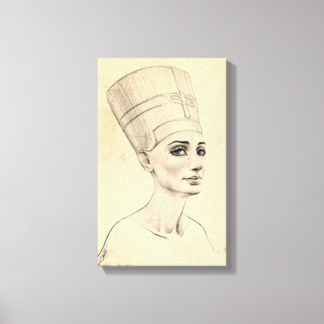 Nefertiti-Portrait zeichnend Papyrus aus dem alten Leinwanddruck (Vorderseite)