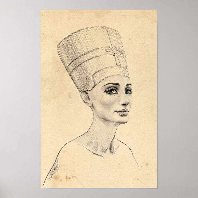 Nefertiti-Portrait zeichnend Papyrus aus dem alten Poster (Vorne)