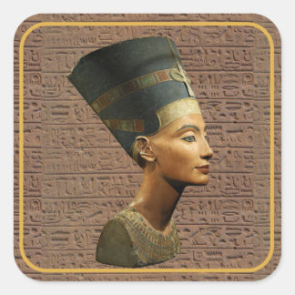 Nefertiti Square Stickers auf Hieroglyph Hintergru