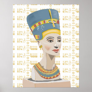 Nefertiti und Tiled Cartouche Hintergrund Poster