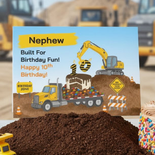 Neffe 10. Geburtstag Baustelle Tieflader Karte