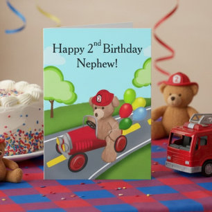Neffe 2. Geburtstag Teddybär Feuerwehrwagen Karte