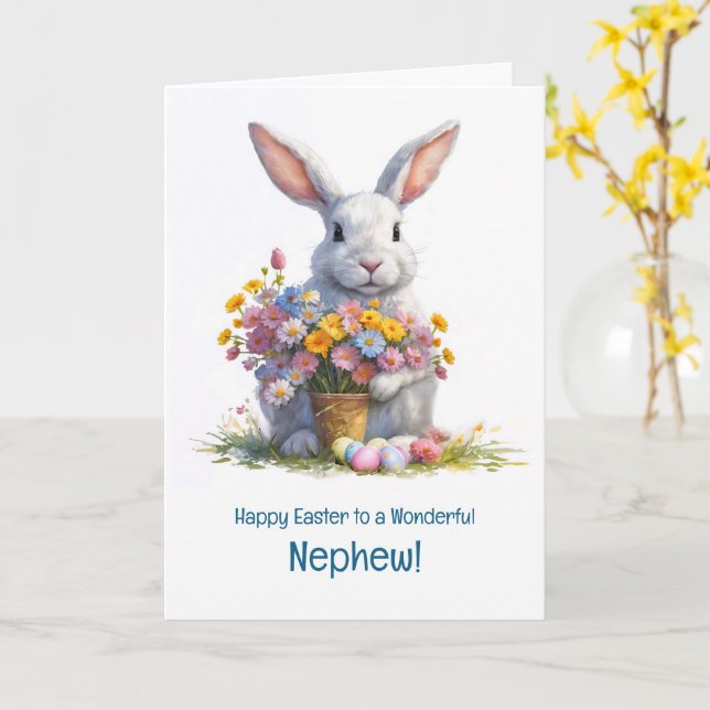 Neffe Frohe Ostern mit süßem Häschen  Karte (Gelbe Blume)