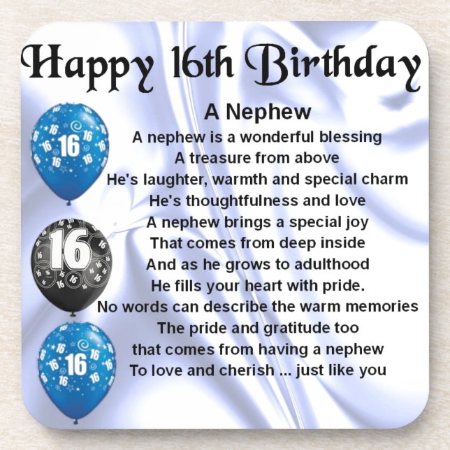 Neffe-Gedicht - 16. Geburtstag Untersetzer (Vorderseite)