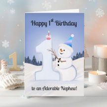 Neffe Glücklicher 1. Geburtstag Schneemann Bauen