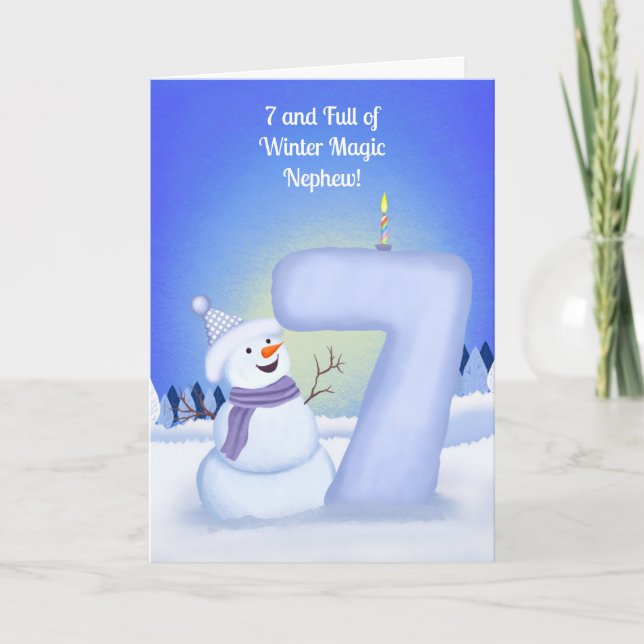Neffe Glücklicher 7. Geburtstag Schneemann  Karte (Vorderseite)