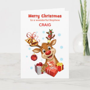 Neffe Weihnachtsrentier Name hinzufügen Feiertagskarte