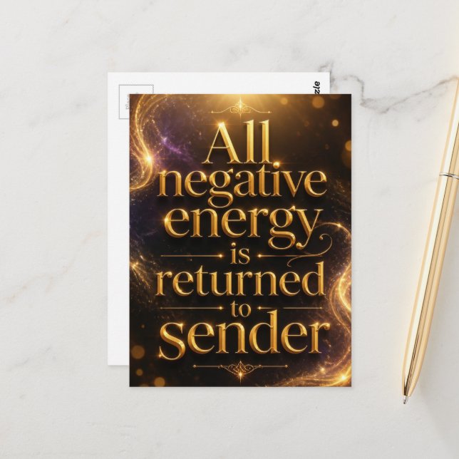 Negative Energie wird an den Absender zurückgegebe Postkarte (Vorderseite/Rückseite Beispiel)