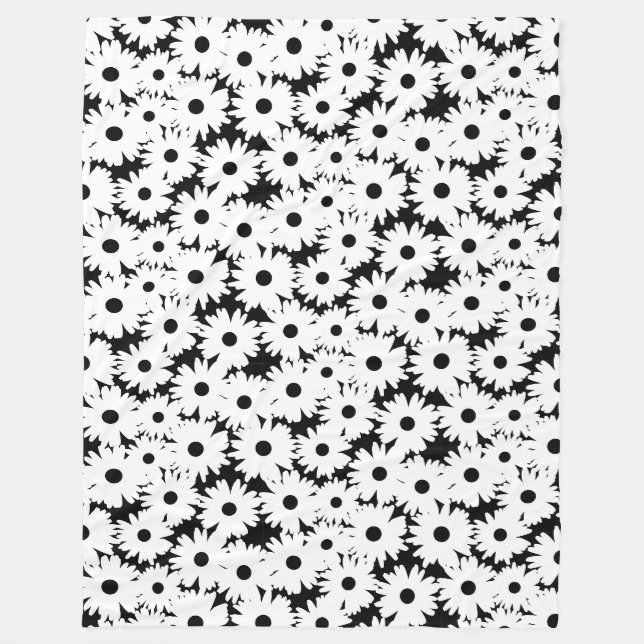 Negative Space Daisies weiß auf schwarz Fleecedecke (Vorderseite)