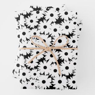 Negative Space Daisies weiß auf schwarz Geschenkpapier Set