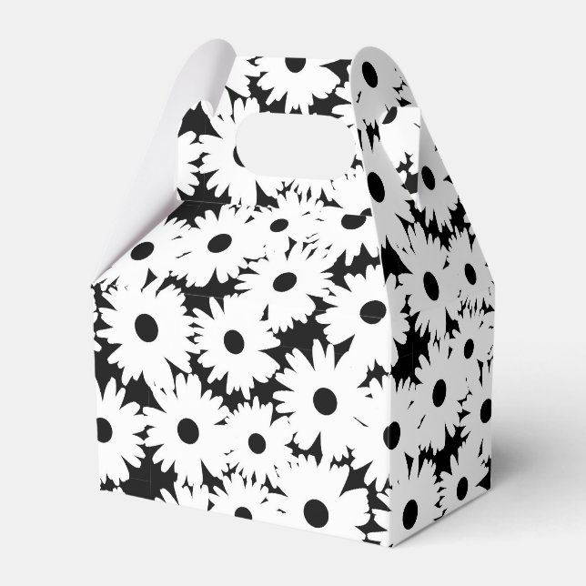 Negative Space Daisies weiß auf schwarz Geschenkschachtel (Vorderseite)