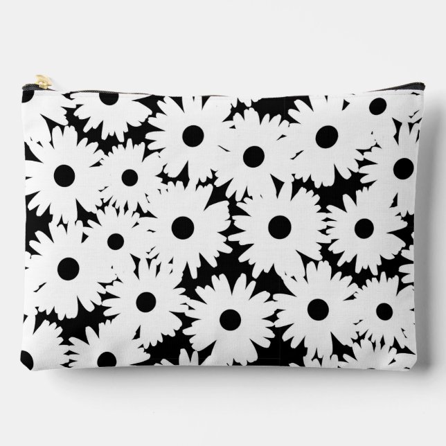 Negative Space Daisies weiß auf schwarz Zubehörtasche (Vorderseite)