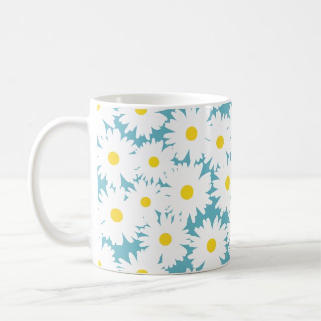 Negative Space Daisies weiß gelb auf blau Kaffeetasse (Links)