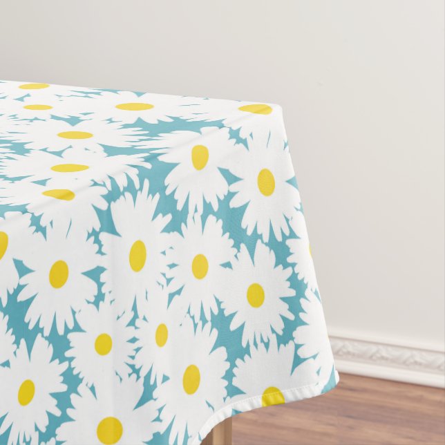 Negative Space Daisies weiß gelb auf blau Tischdecke (Beispiel)