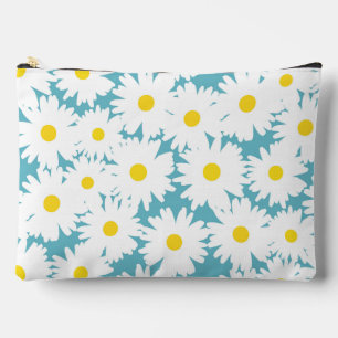 Negative Space Daisies weiß gelb auf blau Zubehörtasche