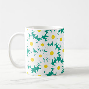 Negative Space Daisies weiß gelb auf grün Kaffeetasse