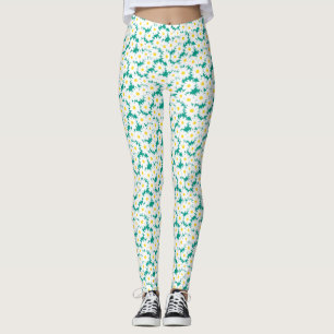 Negative Space Daisies weiß gelb auf grün Leggings