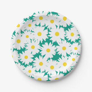 Negative Space Daisies weiß gelb auf grün Pappteller