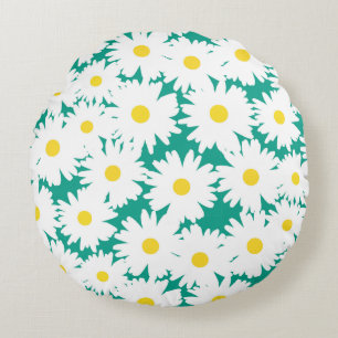 Negative Space Daisies weiß gelb auf grün Rundes Kissen