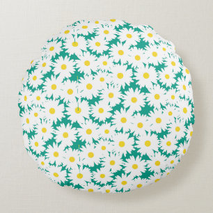 Negative Space Daisies weiß gelb auf grün Rundes Kissen