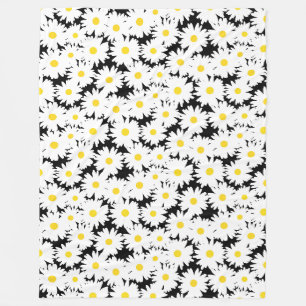 Negative Space Daisies weiß gelb auf schwarz Fleecedecke