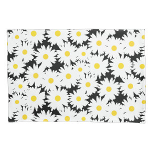 Negative Space Daisies weiß gelb auf schwarz Kissenbezug