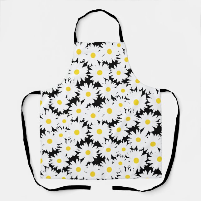Negative Space Daisies weiß gelb auf schwarz Schürze (Vorderseite)