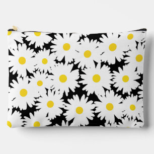 Negative Space Daisies weiß gelb auf schwarz Zubehörtasche