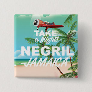 Negril Beach Jamaica Vintage Reiseplakat Button