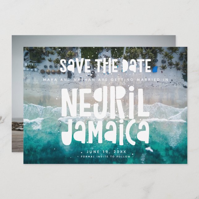Negril Jamaica Beach Wedding Foto Save the Date Ankündigung (Vorne/Hinten)