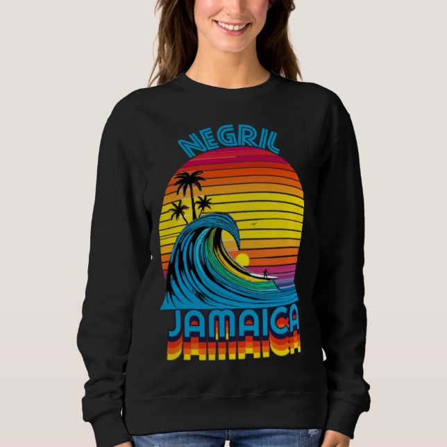 Negril Jamaica Retro Throwback Surf & Beach Souven Sweatshirt (Vorderseite)
