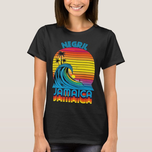 Negril Jamaica Retro Throwback Surf & Beach Souven T-Shirt (Vorderseite)