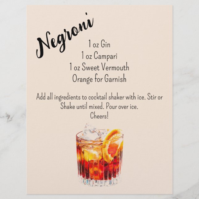 Negroni Bar Cart Sign (Vorderseite)