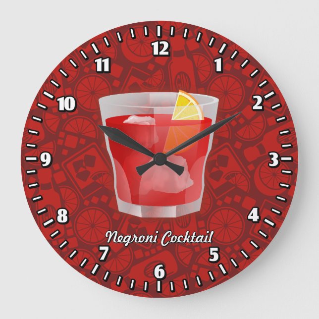 Negroni-Cocktail Große Wanduhr (Vorderseite)