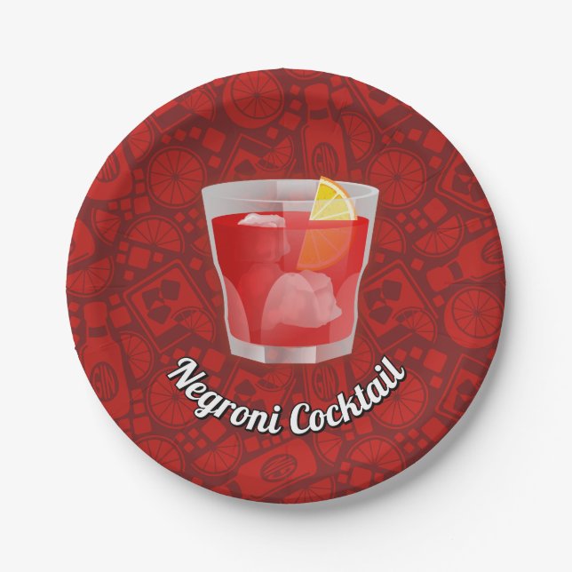 Negroni-Cocktail Pappteller (Vorderseite)