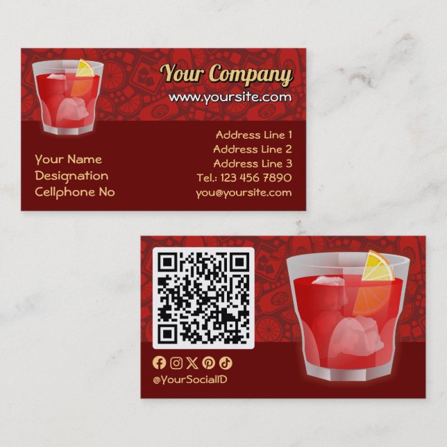 Negroni-Cocktail Visitenkarte (Vorne/Hinten)