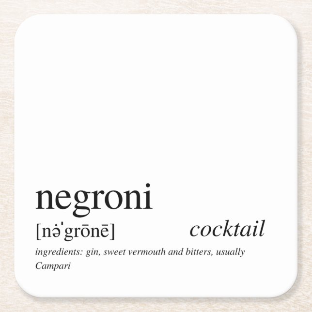 Negroni Modern Black Typografy Paper Untersetzer (Vorderseite)