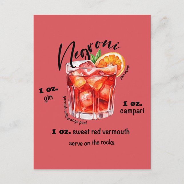 Negroni Recipe Cocktail Bar Küche Postkarte (Vorderseite)
