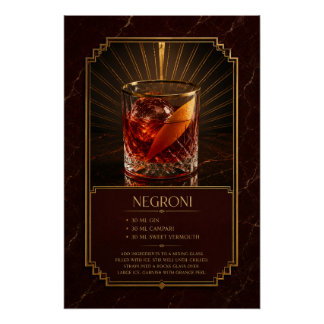 Negroni-Rezeptposter | Bar-Kunst Poster