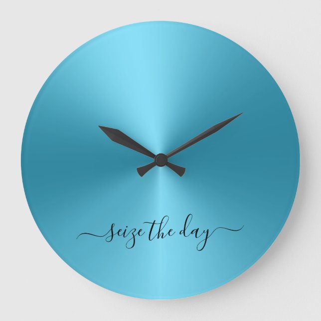 Nehmen Sie den Tag Sky Blue Metallic Style Acrylic Große Wanduhr (Vorderseite)