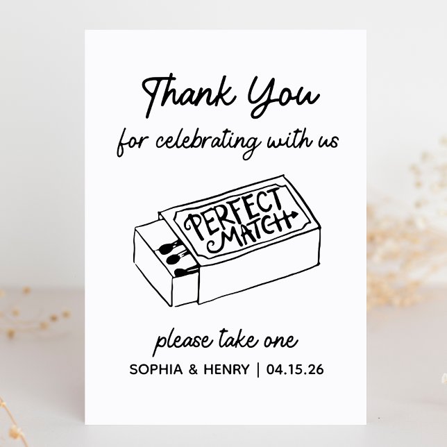 Nehmen Sie ein Matchbox-Gefälligkeitszeichen | Hoc (The perfect match! Guide your guests with this chic, custom sign to take a matchbox favor home.)