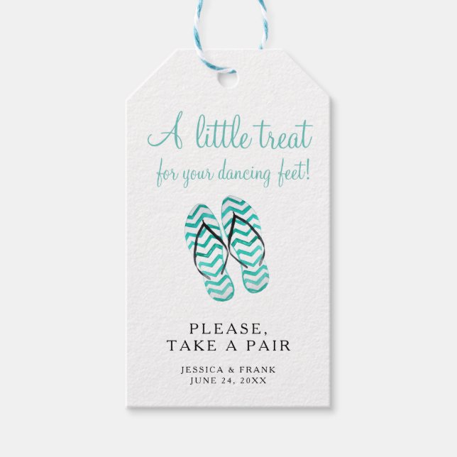 Nehmen Sie ein Paar Flops Hochzeit Geschenkanhänger (Vorderseite)