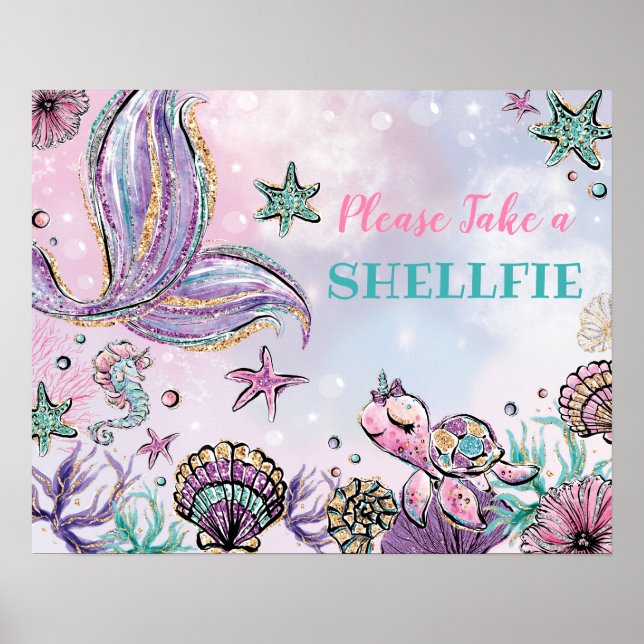 Nehmen Sie ein Shellfie - Pink Lila Mermaid Party  Poster (Vorne)